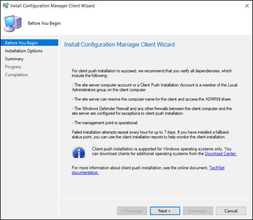 Install Configuration Manager Client Wizard