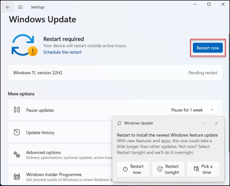 Upgrade to Windows 11 22H2 using Windows Update