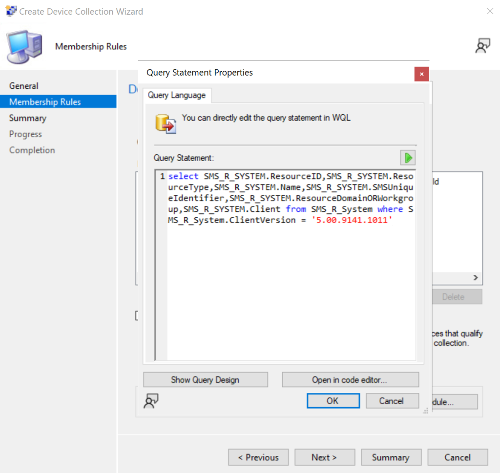 Creating SCCM 2509 Device Collection