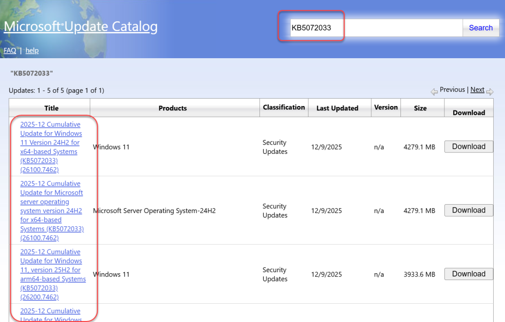 Download Windows 11 KB5072033 from Microsoft Update Catalog